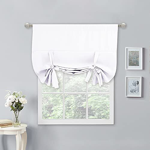 NICETOWN Rideau à Nouer Blanc Pur – Rideau occultant pour Demi-fenêtre de Style Romain, cantonnières de fenêtre de Salle de Bain pour Cuisine, 1 Panneau, 101,6 cm de Large x 137,2 cm de Long