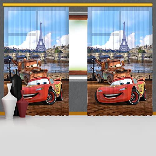 alles-meine.de GmbH 2 TLG. Set Fertigschal - Vorhang/fertig Gardine - Cars - Auto - Lightning McQueen - 2X - 140 * 245 cm lang - Blickdicht - Kräuselband - leichte Verdunklung ..