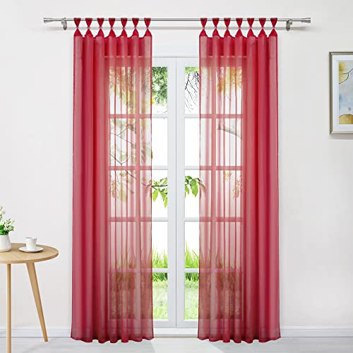 Delien Voile Uni Gardine mit Schlaufen Transparent Vorhang Modern Einfarbige Dekoschal Schlaufenschal Wohnzimmer Gardinenschal Schlafzimmer Fenster Vorhänge 1 Stück BxH 140x225cm,Weinrot