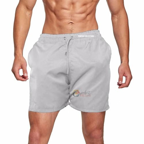 Mens Summer Shorts with Pockets Casual Elasticated Waist Gym Swimming Mesh Lined Holiday Regular Short Silver Medium Only