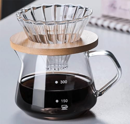 COFISUKI Pour Over Coffee Maker - 10 OZ /300ML Glass Carafe Coffee Server with Glass Coffee Dripper/Filter, Drip Coffee Maker Set for Home or Office, 1-2 Cups