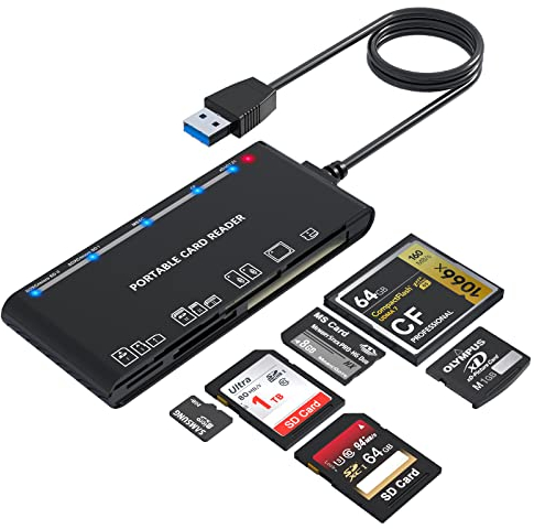 Lecteur Carte SD USB 3.0 Extension Améliorée 7 IN 1 Lecteur de Carte 5Gbps Lecture Ecriture pour Carte SD SDXC SDHC CF CFI TF XD Micro SD MS MMC UHS-I