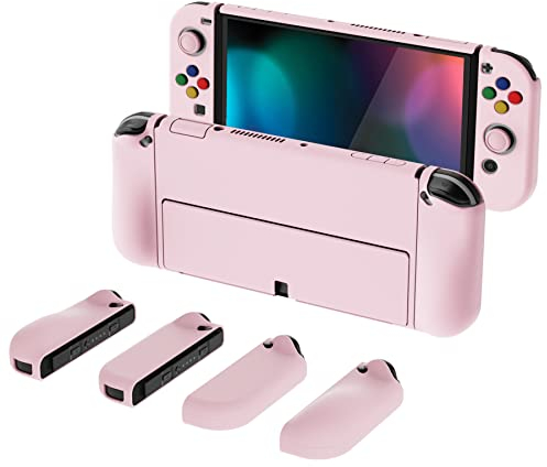 PlayVital Cover Custodia per Nintendo Switch OLED,AlterGrips Cover Ergonomica Intercambiabile per Joycon,Case Protettiva Rigida per Switch OLED&Copri Analogici&Copri Tasti-Rosa
