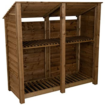 Arbor Garden Solutions wooden log store 6ft, firewood storage (W-187cm, H-180cm, D-88cm), brown finish (With kindling shelf (roof sloping back))