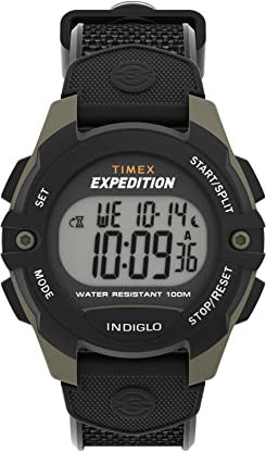 Timex Expedition Herren-Armbanduhr, 41 mm, schwarzes, zweiteiliges Kunstharzarmband, digitales Zifferblatt, grünes Gehäuse TW4B28500