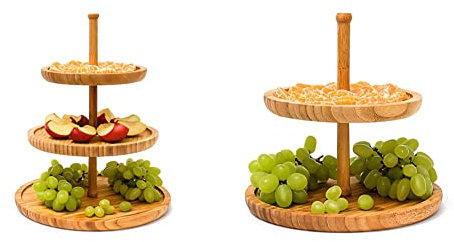 Relaxdays Etagere Bambus H: 25 cm D: 30 cm 3-stöckige Obstetagere aus Holz mit 3 runden Schalen zur Ablage, Natur & Etagere Bambus H: 25 cm D: 25 cm 2-stöckige Obstetagere aus Holz