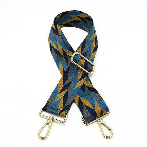 Angtex Taschengurt Schultergurt zum Wechseln für Damen-Handtaschen, verstellbar, 5 cm breit Rauten blau/grau