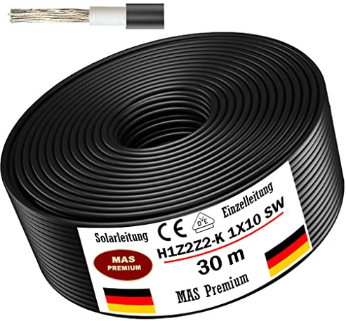 Câble solaire H1Z2Z2-K 4, 6 ou 10 mm² - Noir, rouge ou bleu - 5 à 100 m - Sans halogène - Double isolation