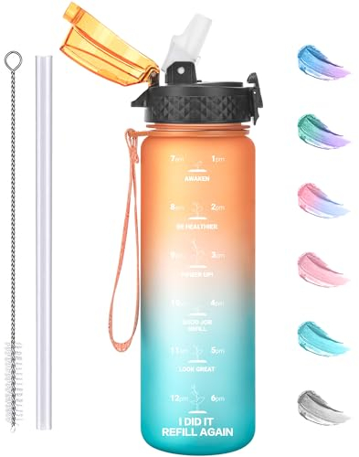 GOPPUS 500ml/17oz Kinder Trinkflasche mit Strohhalm Zeitmarkierungen Tritan Wasserflasche Kohlensäure Geeignet BPA-frei Auslaufsicher Sportflasche für Sport,Fahrrad,Uni,Outdoor Leicht, Nachhaltig