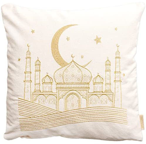 Papierdrachen Kissenbezug als Ramadan-Dekoration - hochwertig Gold-Bestickt - in Grösse 40x40cm - saisonale Zuckerfest-Deko - Set 1