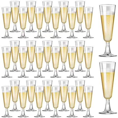 SUREHOME Plastic Champagne Flutes 40 Pack Disposable Champagne Glasses 5oz Clear Plastic Mimosa Glasses Wedding Cocktail Cups Bulk for New Years Eve Party Supplies 2025 Engagement Birthday Decorations