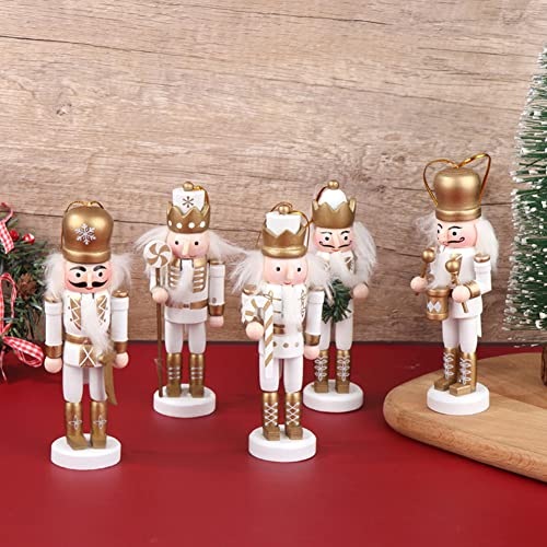 Nuziku Lot de 5 mini figurines casse-noisettes de 13 cm en bois pour décoration traditionnelle de sapin de Noël, décoration de fête