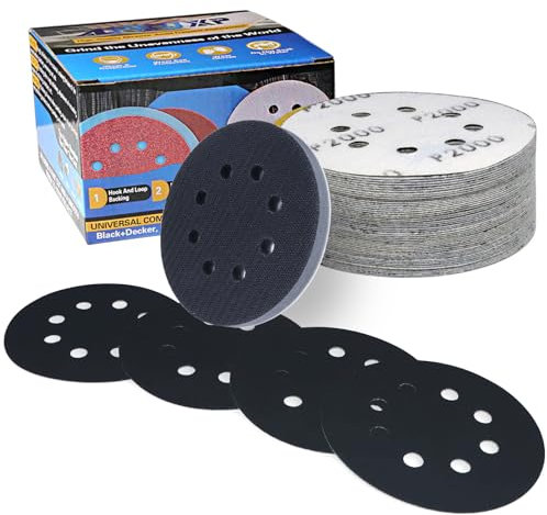 ALPXUXP 50 Pezzi Dischi Abrasivi 125mm Grana 2000,Impermeabili Carta Vetrata 8 Fori con 1 Platorello Spugna per Levigatrici Orbitali