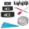 Crystals 20Pcs Round Cake Tins for Baking Set Includes 3 x Round Cake Mould Tin - 4 7 9, 1 x Flour Sieve, 12 x Piping Nozzles, 1 x Oil Brush, 1 x Knife, 1 x Piping Bag - Loose Bottom Cake Tins