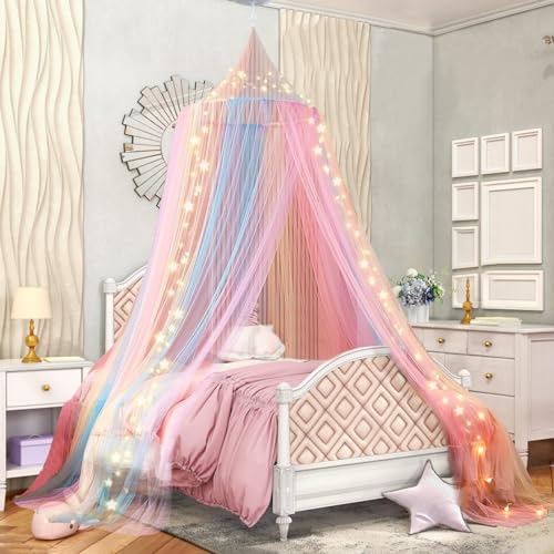 KAMEUN Moskitonetz Bett für Doppelbett Einzelbett, Großes Mückennetz Reise mit Leuchtende Sterne, Betthimmel mit Tragebeutel, Himmelbett Vorhänge für Reise und zu Hause Indoor Outdoor