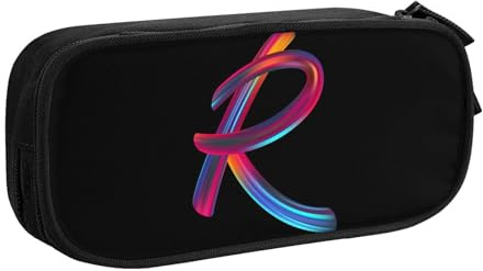 Niedliches Federmäppchen mit Initiale für Kinder, Studenten, großes Fassungsvermögen, Federmäppchen für Jungen und Mädchen, Buchstaben-Design, Stifteetui, Bürobedarf-Organizer, Regenbogen-Buchstabe R