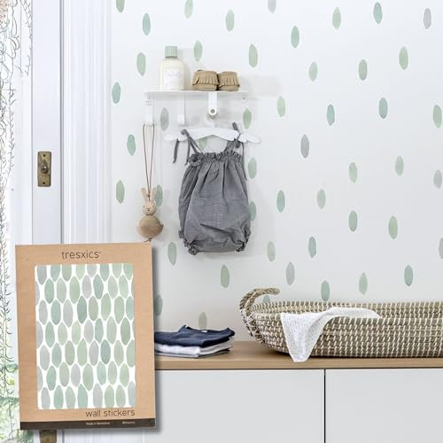 Adesivi Murali Bambini | Adesivi Cameretta Bambino Bimba Gocce Acquerello | Effetto Carta da Parati Adesiva | Copre 3 m² | 118 pezzi | TRESXICS (Verde)
