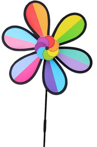 SHOOYIO Windspiel Regenbogen Kunststoff Windmühlen-Dekorationen, 360 Grad drehbar, Outdoor-Windskulptur, 27,9 cm bunter Windfänger