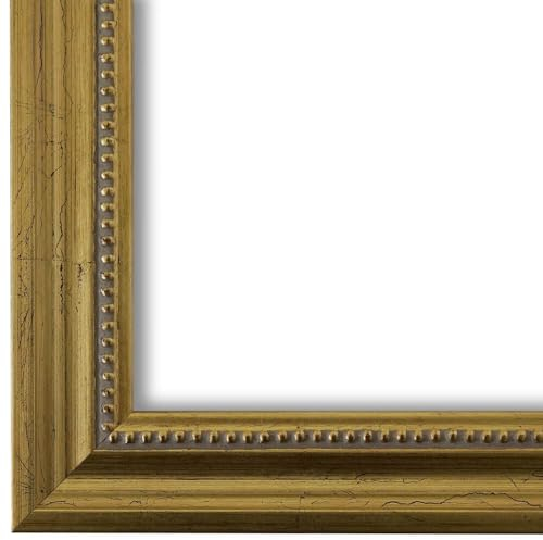 Bilderrahmen Gold DIN A4 21x30 cm - mit Museumsglas (entspiegelt) Echt-Glas 70% UV-Schutz Echtholz Rahmen - Antik Verziert Vintage Barock Dresden-M