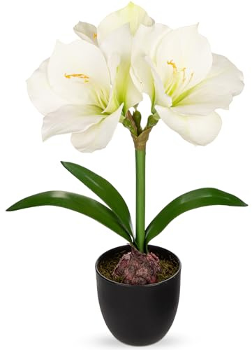 Arborus Kunstblumen im Topf Amaryllis Blumen Künstlich wie Echt Dekopflanze | Künstliche Zimmerpflanzen Künstliche Blumen wie Echt für Tisch Regal Fensterbank Balkon Deko im Büro Wohnzimmer Schlafzimme