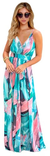 HEYPORK Damen Frühling Sommer Kleider Bequem Lässig Modern Elegant Röcke Frauen Kleid Böhmischen Floralen Halfter Langes Kleid(Rosa, L)