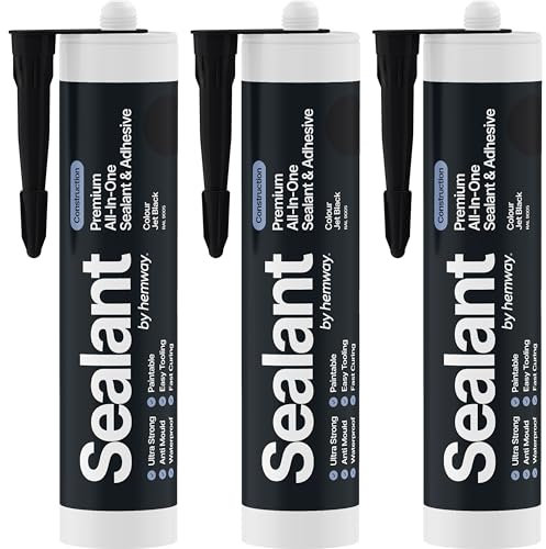 Hemway - Construction All-In-One Hybrid Polymer Sealant & Adhesive - Jet Black | Anti-Mould, Waterproof & Paintable | 300 ml (3 Pack)