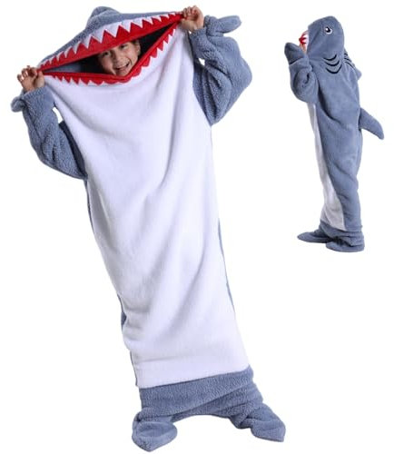 Shark Blanket Hoodie, Shark Blanket, Shark Onesie Adult, Wearable Flannel Shark Blanket With Hood, Super Soft Cozy Shark Sleeping Bag for Adults Kids Men Women (Grey Blue, 190cm)
