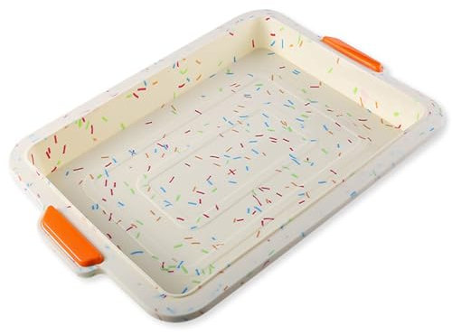 Baking Tray, Oven Tray, Baking Trays for Oven, Square Baking Tray, Silicone Square Cake Pan, Silicone Baking Tray, Non Stick Brownie Tin with Silicone Handle Grips, for Brownie, Cake, Bread, Pie