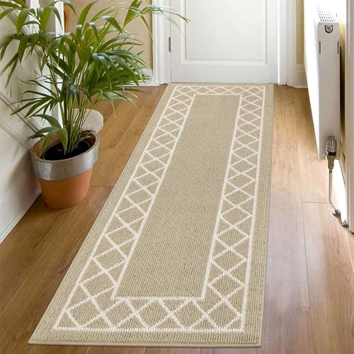 SHACOS Beige Runner Rug Hallway Non Slip 60x180 cm, Washable Carpet Runners | Narrow Hall Runners Modern, Rubber Backed, Low Profile, Rug Runners for Kitchen, Hallways, Entrance, Laundry