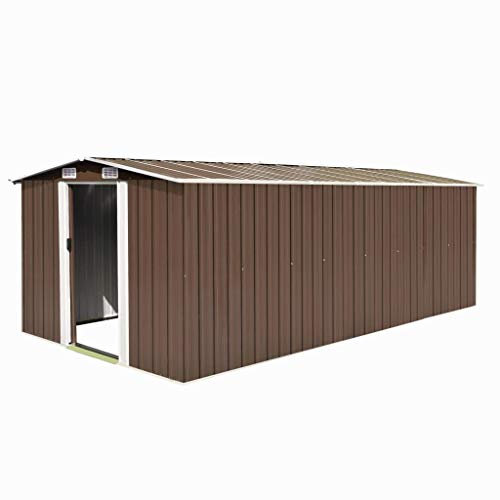 Sufrk Caseta de jardín cobertizo Jardin Exterior caseta Jardin almacenaje caseta de Jardin shed Metal marrón 257x489x181 cm