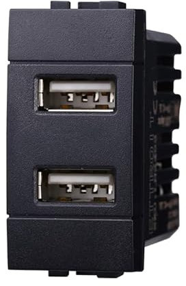 Toma doble USB compatible con Bticino Living Light, módulo cargador de pared 2 puertos USB 5 V 2,1 A (negro)