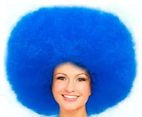 Hatstar XL Afro Perücke | Kraushaar Lockenkopf Perücke | Rasta Afroperücke | Kostüm Hippie Accessoire für Karneval und Fasching (blau)