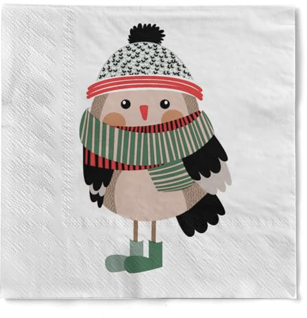 HAPPY PAPER Cocktail-Serviette Suzette (Vogel) aus Tissue 3-lagig, Einweg Weihnachtsserviette, ideal für Advent & Weihnachten, 25 x 25 cm, 20 Stück
