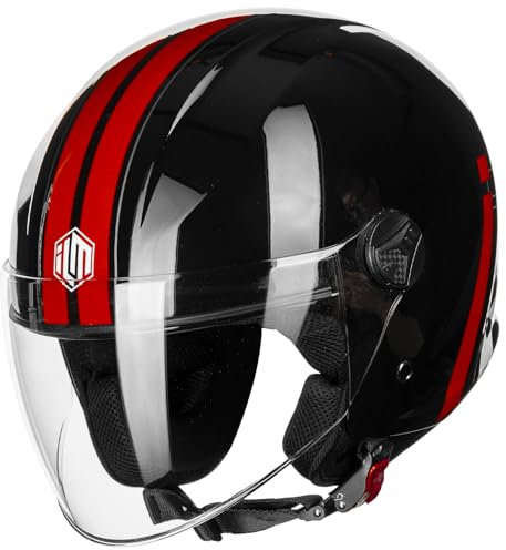 ILM Motorradhelm Retro Herren Damen Jethelm ECE2206 Modell WT506,Schwarz Rot,XL