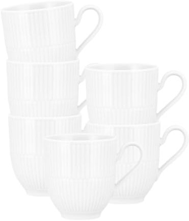 Seltmann Weiden Amina Weiß Becher mit Henkel 6er Set, 360 ml, Kaffeebecher mit dezentem Relief-Muster, Spülmaschinen- und Mikrowellenfest, Porzellan, Weiß