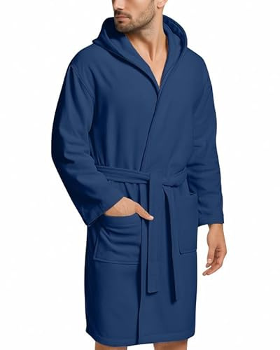 NARCISO - Albornoz de microfibra para hombre y mujer, económico, con bolsillos, capucha y cinturón, ideal para casa, viaje, gimnasio, tejido suave y cómodo, tallas de S a XXL