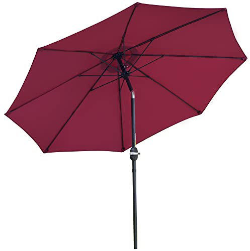 Outsunny Ombrellone da Giardino 2.65x2.65m Inclinabile su 3 Angolazioni con Manovella, Ombrellone da Esterno con 8 Stecche in Alluminio e Poliestere 180g/㎡, per Cortile, Terrazza e Balcone, Rosso Vino