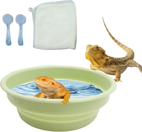 Dnoifne Bearded Dragon Pool mit 2 Badebürsten und 1 Handtuch, Zubehör für Bartagame, Reptilien-Badewanne, Schwimmbecken für Echsen, Geckos, Schildkröten