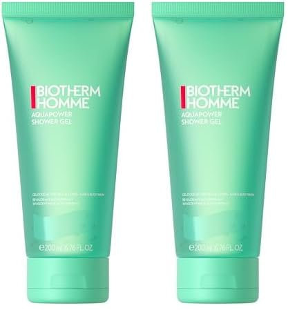 Biotherm Homme Aquapower Shower Gel, belebendes Duschgel für Männer mit und Life Plankton, für eine erfrischte und hydratisierte Haut, Körper & Haare, 200 ml (Packung mit 2)