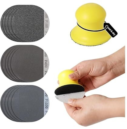 Zyiphor 2pcs Bloc de Ponçage Manuel 5 pour Béton, Jesmonite & Terrazzo, Cale à Poncer Humide/Sèche avec Papier Abrasif 100/400/1000 Grit, Compatible Ponceuse à Crochet & Meulage, Polissage Artisanal