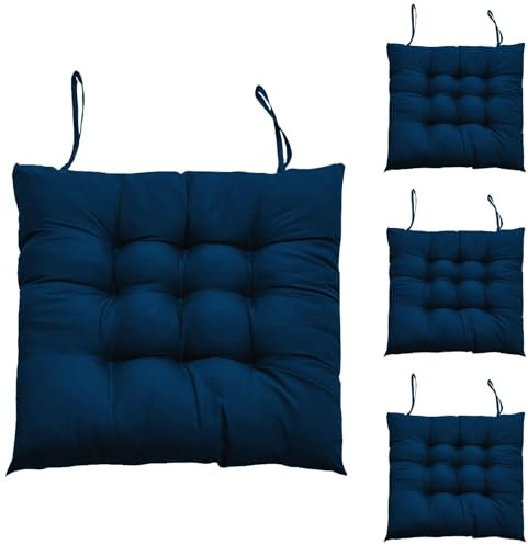 4 Pièces Coussins de Chaise d'Intérieur Bleu Marine, Coussin de Chaise 40 x 40, Coussin Chaise avec Liens, Coussin Chaise Exterieur pour Chaise de Bureau, Chaise d'Ordinateur, Chaise de Jardin