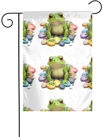 Frosch auf bunten Kieselsteinen Bild Gartenflagge Hofdekoration 12x18 Zoll für Gartenterrasse Balkon