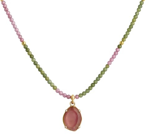 Collier en argent sterling 925 plaqué or avec tourmaline, 41cm | Pierre précieuse naturelle – Cadeau d’anniversaire – Cadeau de Noël – Idées de cadeaux artisanaux pour femme