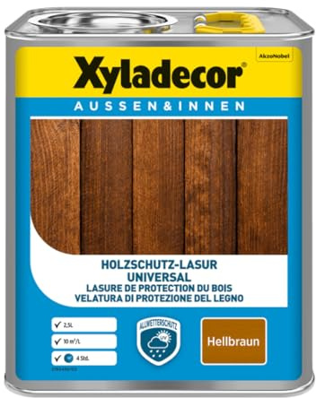 Xyladecor Universallasur 2,5L Holzlasur für Innen/Außen mit UV- und Nässeschutz (Hellbraun)