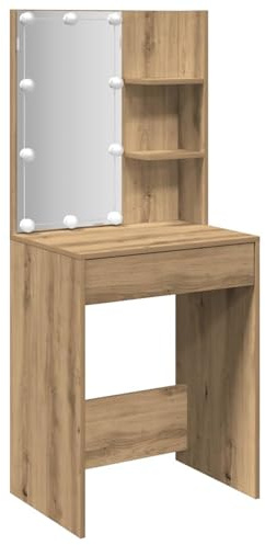 Gecheer Schminktisch mit LED-Leuchten Artisan-Eiche 60x40x140 cm, Moderner Kosmetiktisch für Schlafzimmer Dressingraum857000