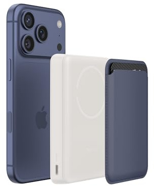 Belkin BoostCharge 10000mAh Magnetische Power Bank mit Magnetring – Beige | 10K Kabelloses Ladegerät, Magnetring zum Befestigen von Zubehör, 2 USB C Ports, Bereits Geladen, inkl. Kabel