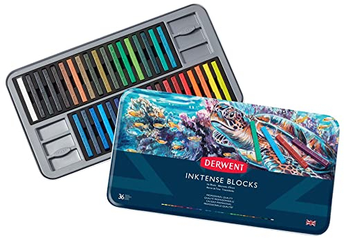 Derwent Inktense - Set de 36 Craies Aquarellables 8 mm, pour Dessin / Coloriage / Peinture sur Papier & Tissu, Qualité Professionnelle (2301979)