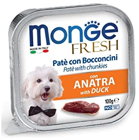 Monge Fresh Duck, Nassfutter für Hunde (Nassfutter aus Ente, hochwertige Qualität, ohne Farb- und Konservierungsstoffe, geringer Zuckergehalt, schmackhaftes Hundefutter, 100 g)
