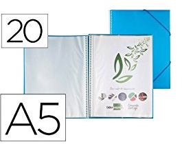 Classeur Liderpapel vitrine à spirale 20 pochettes polypropylène DIN A5 bleu