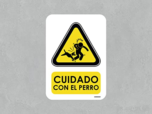 Oedim Señal Cuidado con el Perro, 14,85x21cm, Señaletica en Material Aluminio Blanco Resistente de 3mm, Duradera y Económica